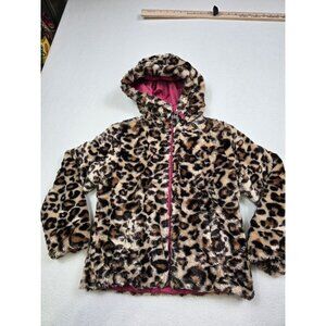 Pistachio Reversible Pink & Leopard Print Hooded Jacket Girls Size 7  Faux Fur